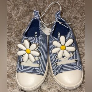 Old Navy Blue and White Striped Sneakers with Daisy Detail